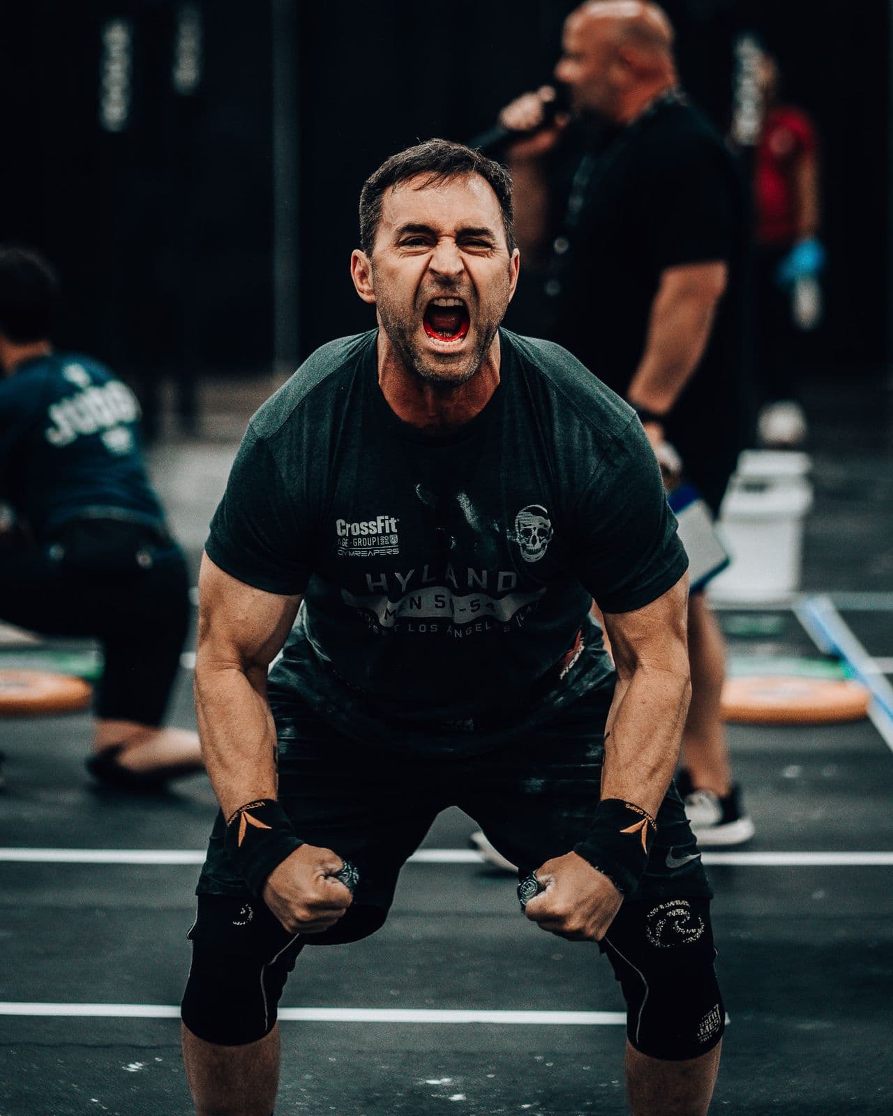 Athlete roaring after a lift in competition
